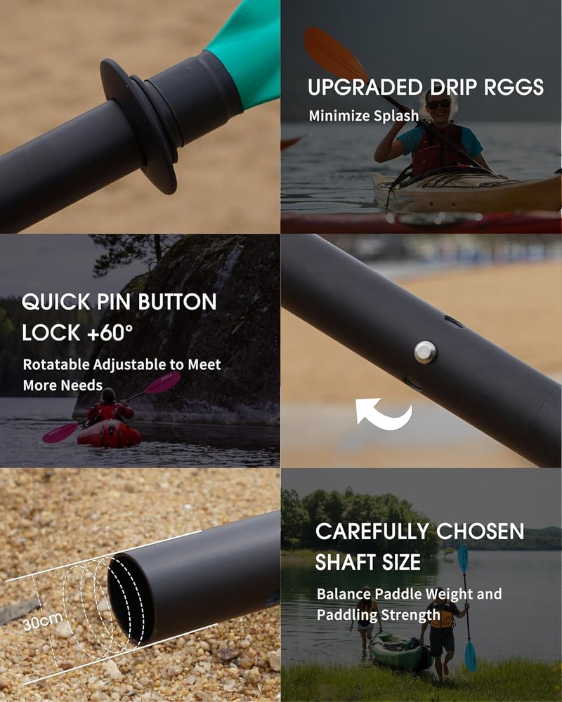 HIKULA Kayak Paddles Aluminum Shaft Paddle with Nylon Blades, Floating Adjustable Kayaking Oars, 3 Piece, 220-240cm/86-94 Inches,Black/Rose/Teal - Image 3